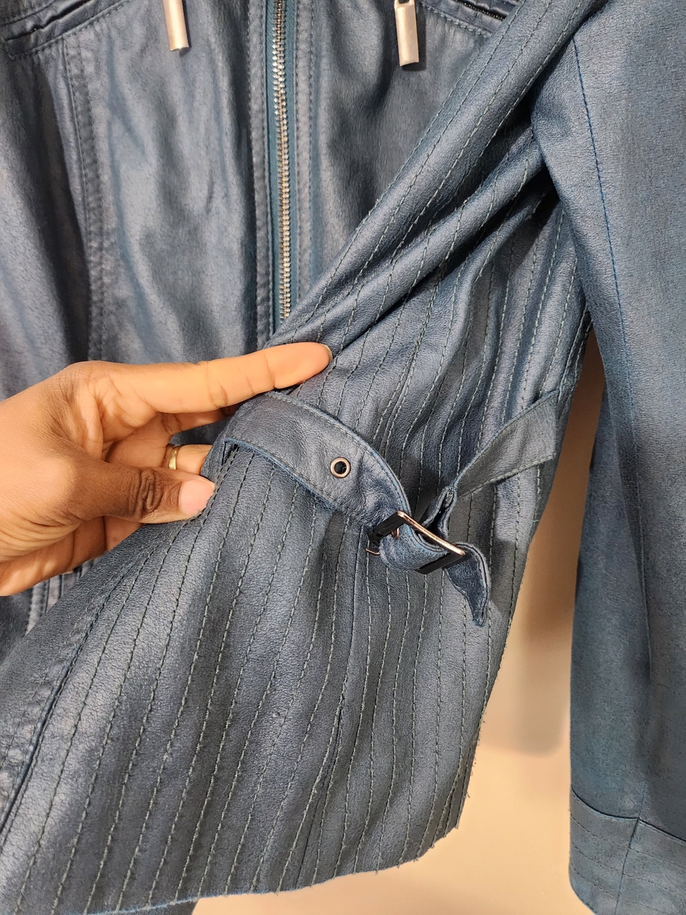 Conrad C Collection Vintage Women's Blue Faux Leather Light Zip-Up Jacket Sz 14 - Picture 11 of 16